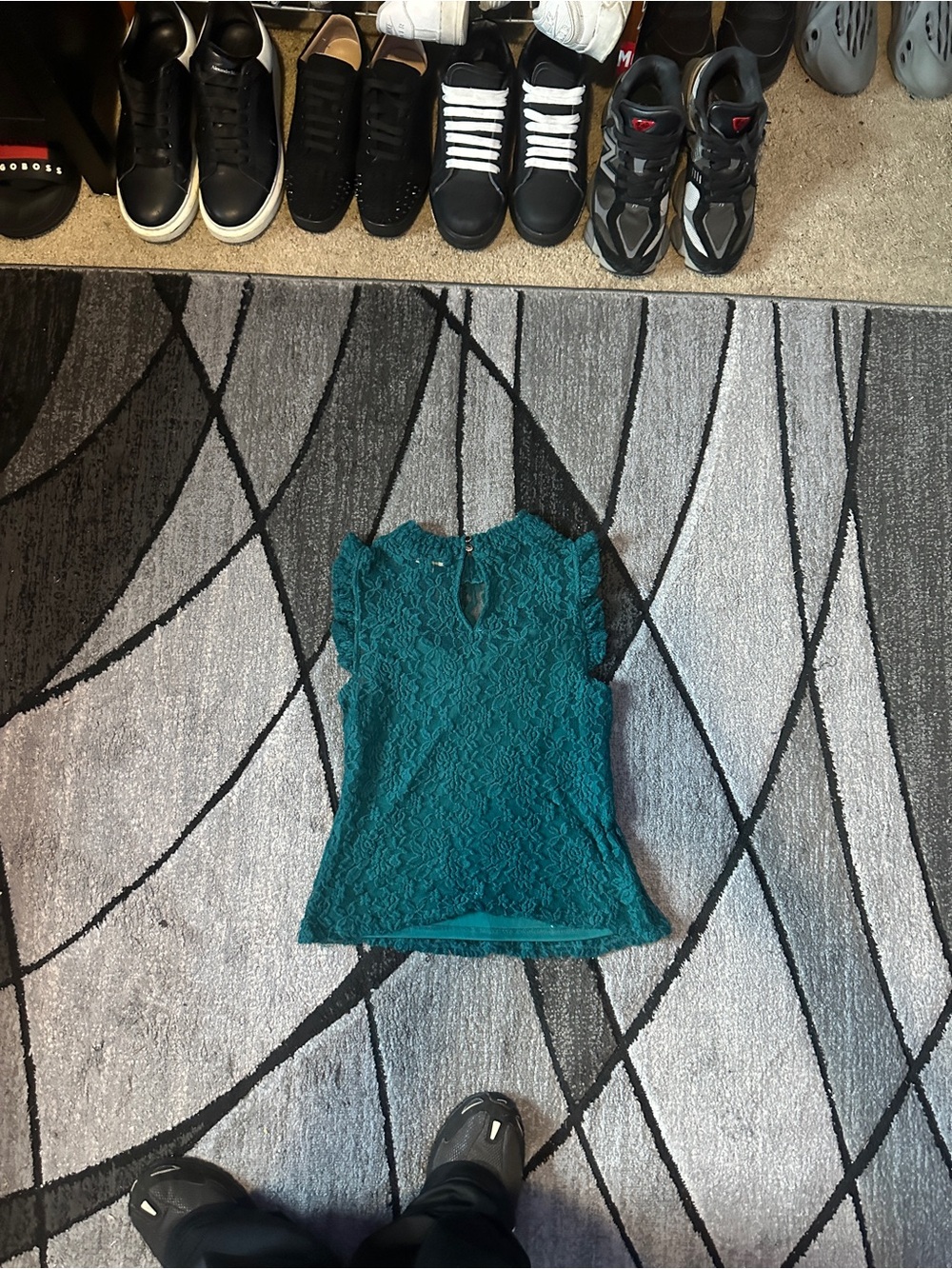 Lily White Teal Lace Cap-Sleeve Top